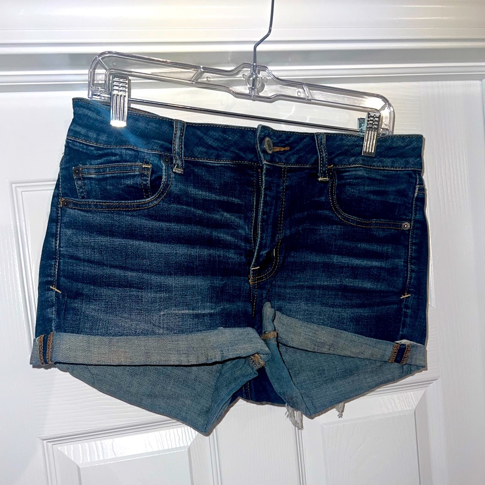 American Eagle Outfitters Dark Blue Denim Roll-Cuff Jean Shorts